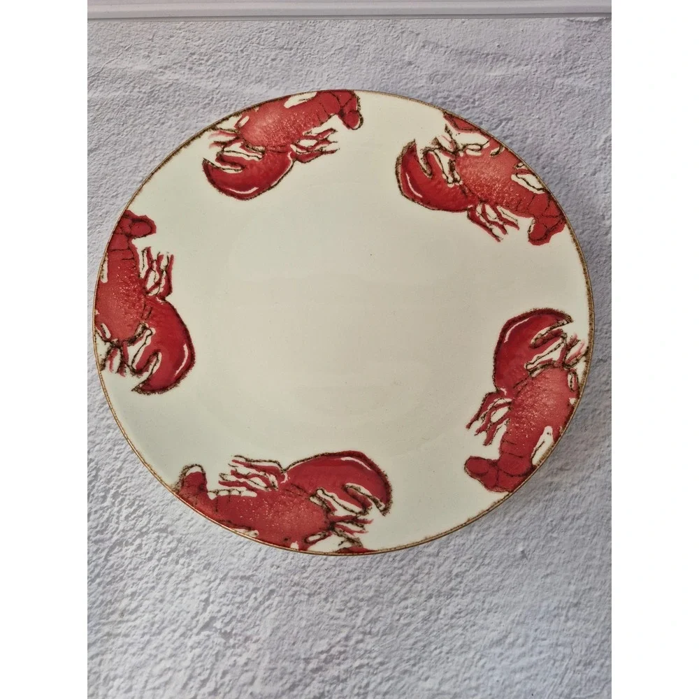 V.Ceramic Lobster Dinner Plate 10.5 Inch Made in Portugal Coastal Nautical Red